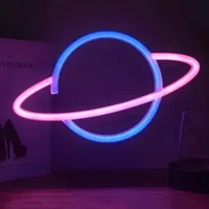 SNL-022BP - Small Neon Hanging Light - Planet Saturn Blue Pink