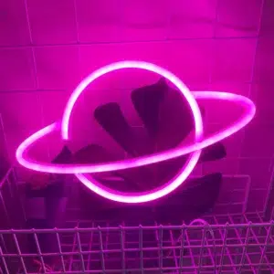 SNL-022P - Small Neon Hanging Light - Planet Saturn Pink