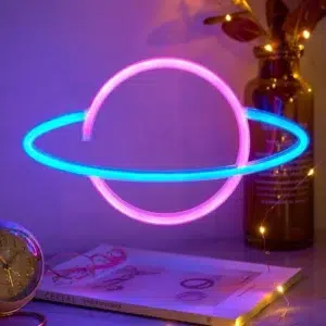 SNL-022PB - Small Neon Hanging Light - Planet Saturn Pink Blue
