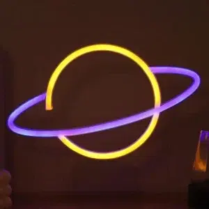 SNL-022YPP - Small Neon Hanging Light - Planet Saturn Yellow Purple