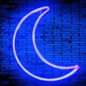 SNL-025B - Small Neon Hanging Light - Crescent Moon Blue