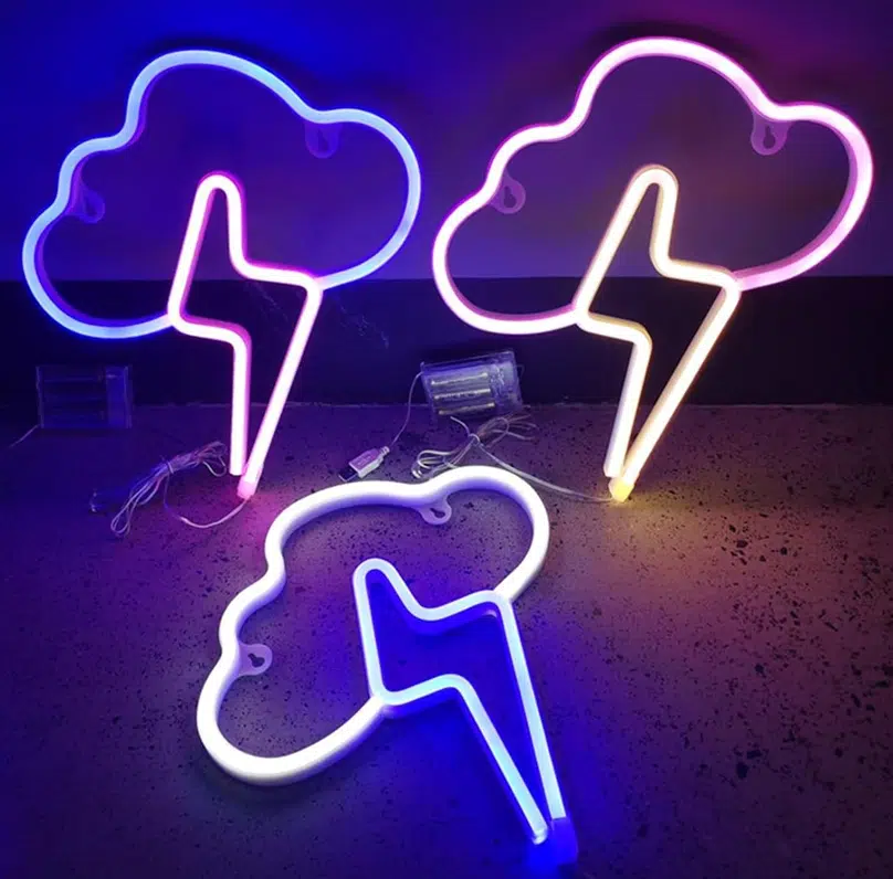 SNL-038 - Small Neon Hanging Light - Thunder and Lightning White Blue - Image 2