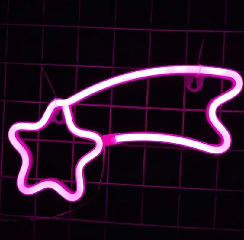 SNL-043P - Small Neon Hanging Light - Shooting Star Pink