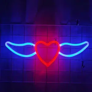 SNL-054BR - Small Neon Hanging Light - Heart and Wings Blue Red