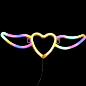 SNL-054 - Small Neon Hanging Light - Heart and Wings Multi