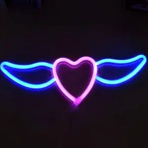 SNL-054BP - Small Neon Hanging Light - Heart and Wings Blue Pink