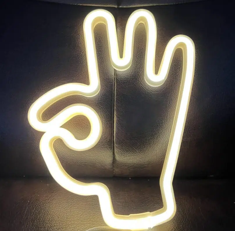 SNL-068 – Small Neon Hanging Light – Ok Hand Sign