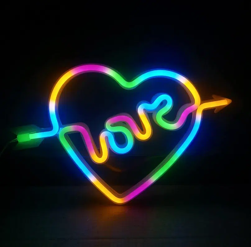 SNL-070 - Small Neon Hanging Light - Love Heart Rainbow