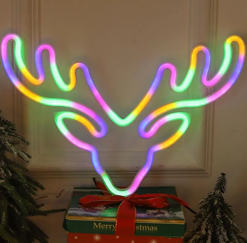 SNL-073M - Small Neon Hanging Light - Reindeer Multi