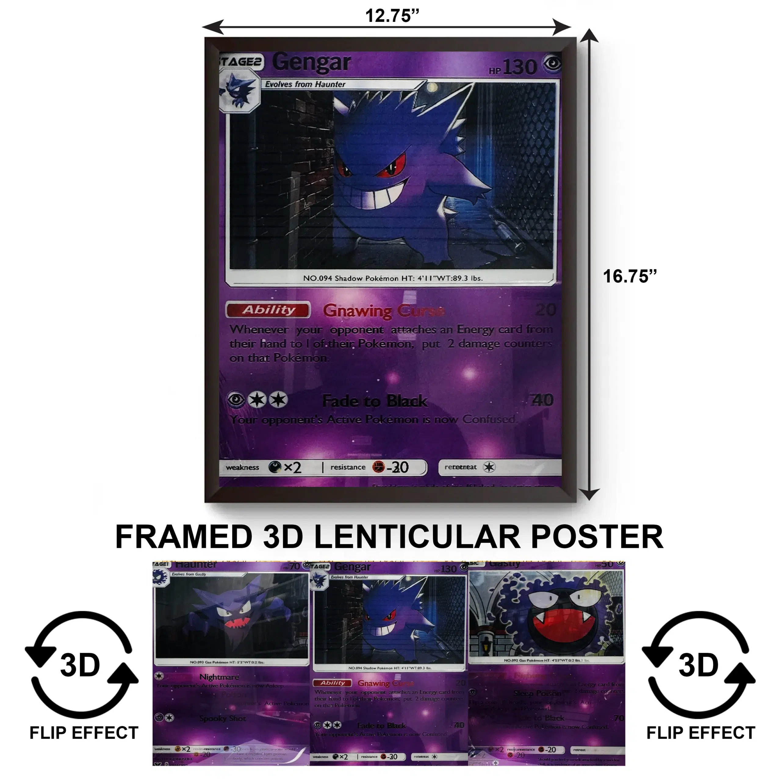 3DPWF-140 Anime – Gengar-Haunter-Gastly Framed Poster