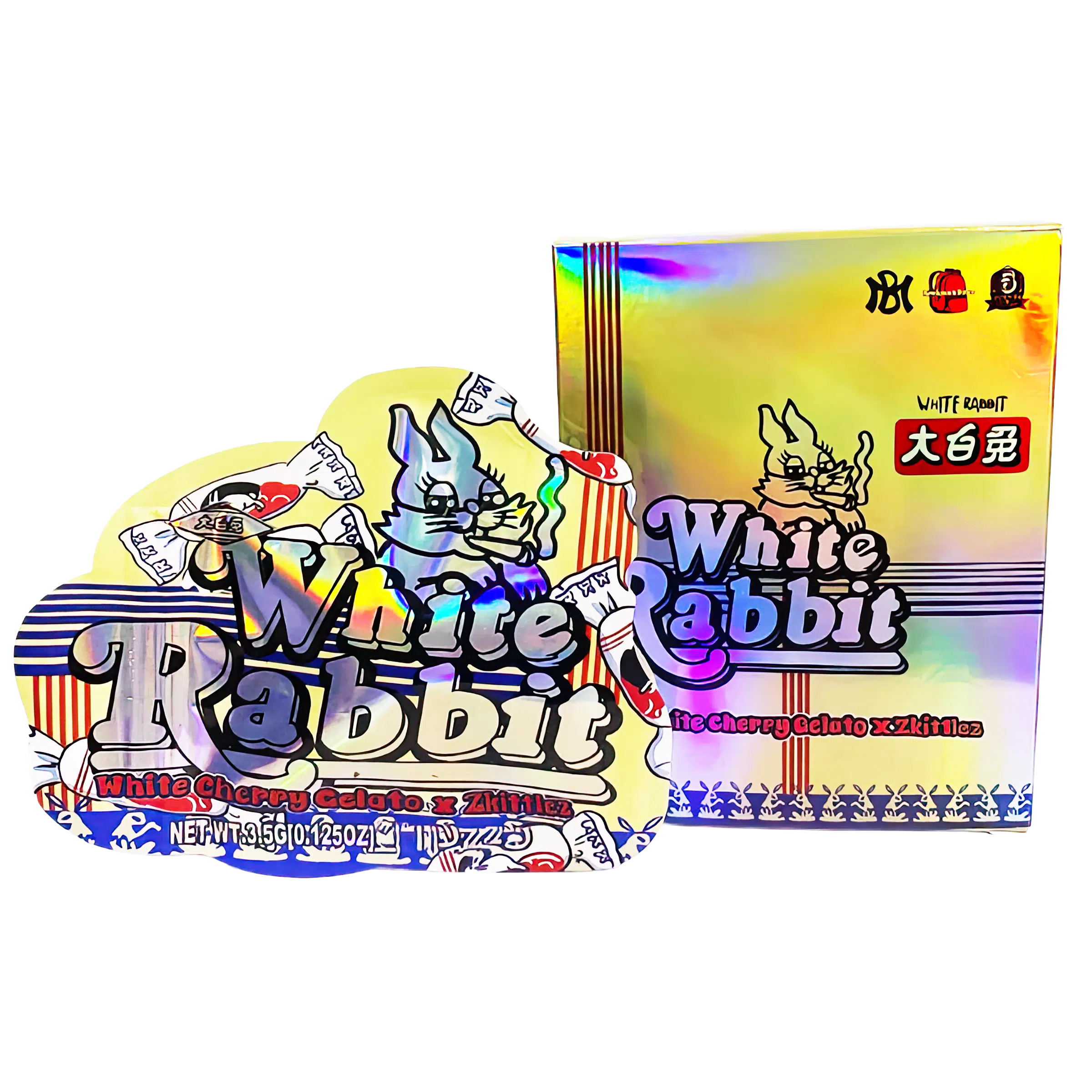 Bag-n-Box 3.5g Mylar Packaging Set (25 Count Bags + Display Boxes) – White Rabbit BNB-Shaped-041