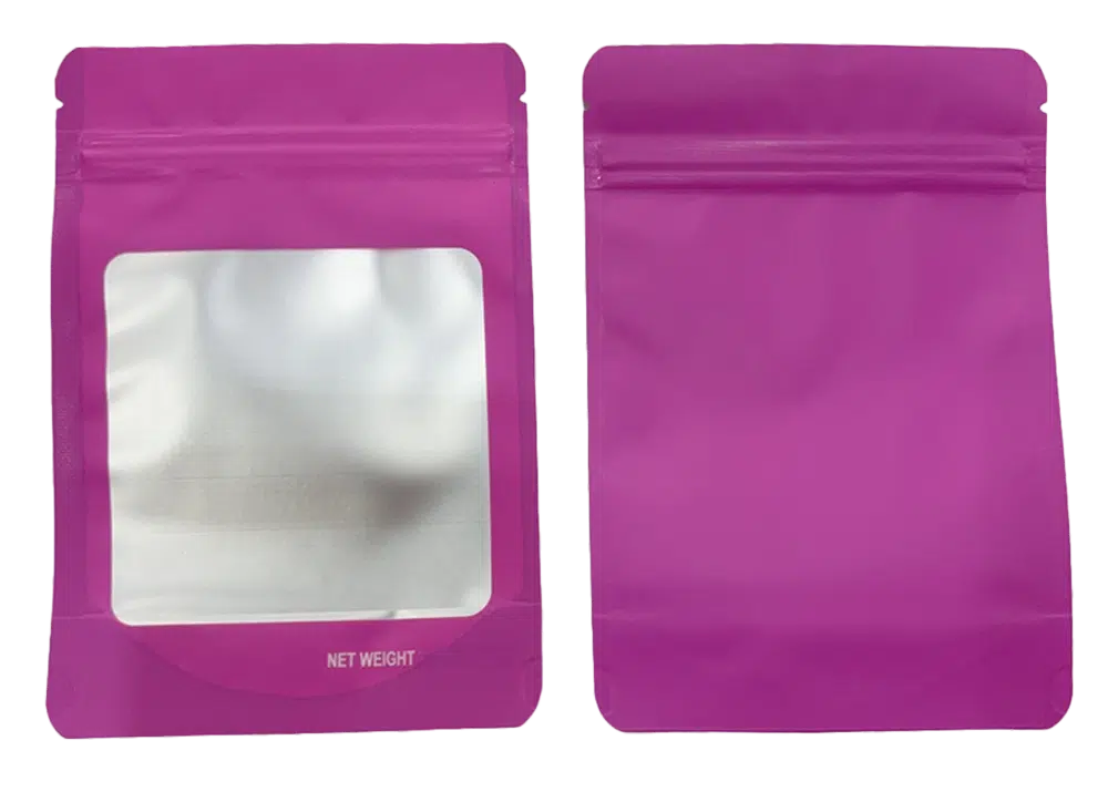 14G Blank Square Window Mylar Bag – Premium Packaging (Pink) (50 Count) SMBW-14G-008