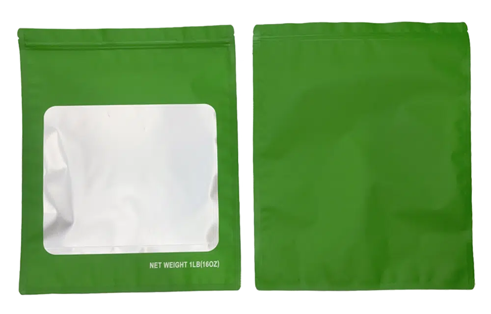 1 Pound Blank Square Window Mylar Bag – Premium Packaging (Green) (25 Count) SMBW-1LB-009