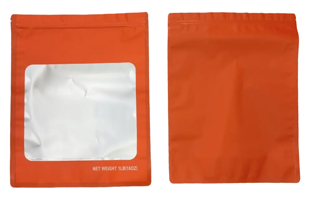 1 Pound Blank Square Window Mylar Bag – Premium Packaging (Orange) (25 Count) SMBW-1LB-012