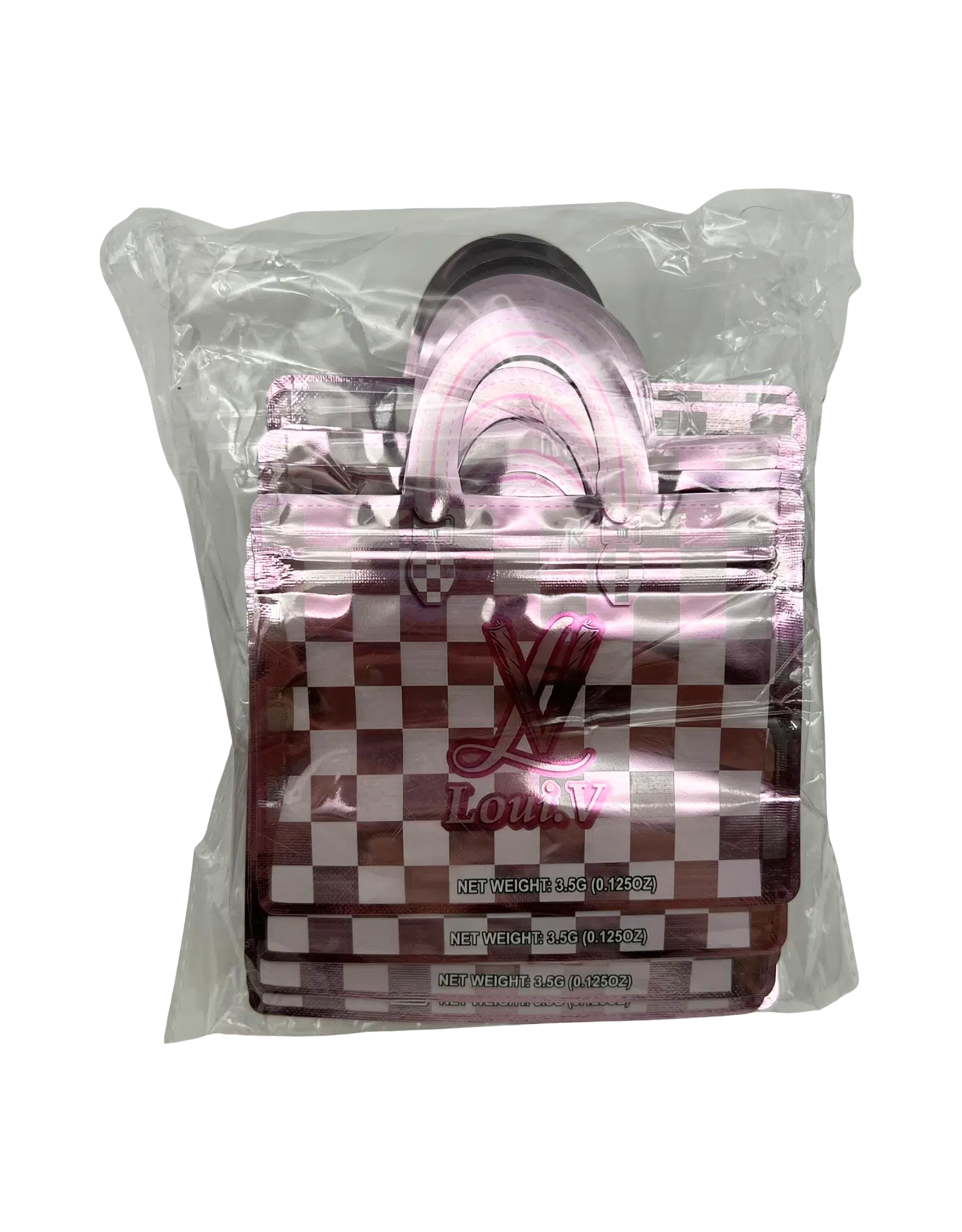 3.5g Handbag Shaped Mylar Bag (50 Count) Loui V Pink - HBMB-35-032 - Image 3