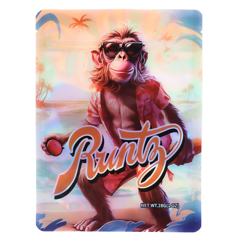 28 Gram Mylar Bag – Premium Smell-Proof Flower Packaging – Runtz Monkey (50 Count) MB-28G-046
