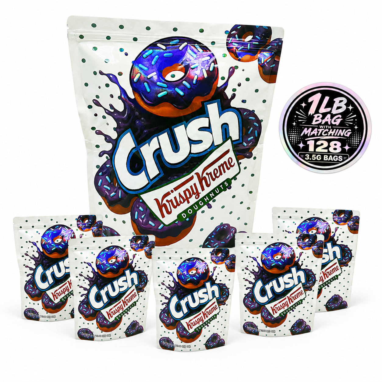1 Pack 1lb Mylar Bag + 128 Matching 3.5g Mylar Bags – Matching Design Bundle - Crush Blueberry - 1LB-SET-001