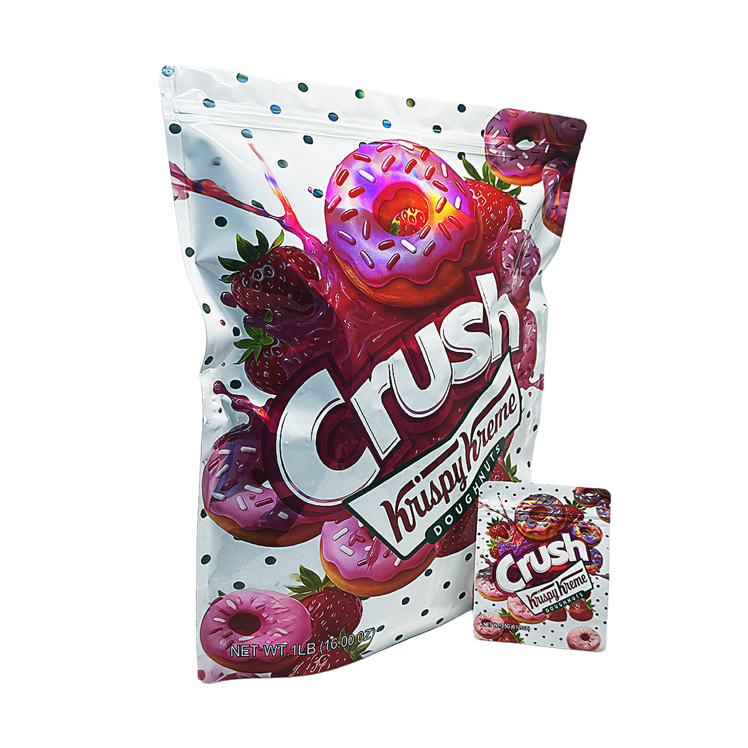 1 Pack 1lb Mylar Bag + 128 Matching 3.5g Mylar Bags – Matching Design Bundle - Crush Strawberry - 1LB-SET-002 - Image 2