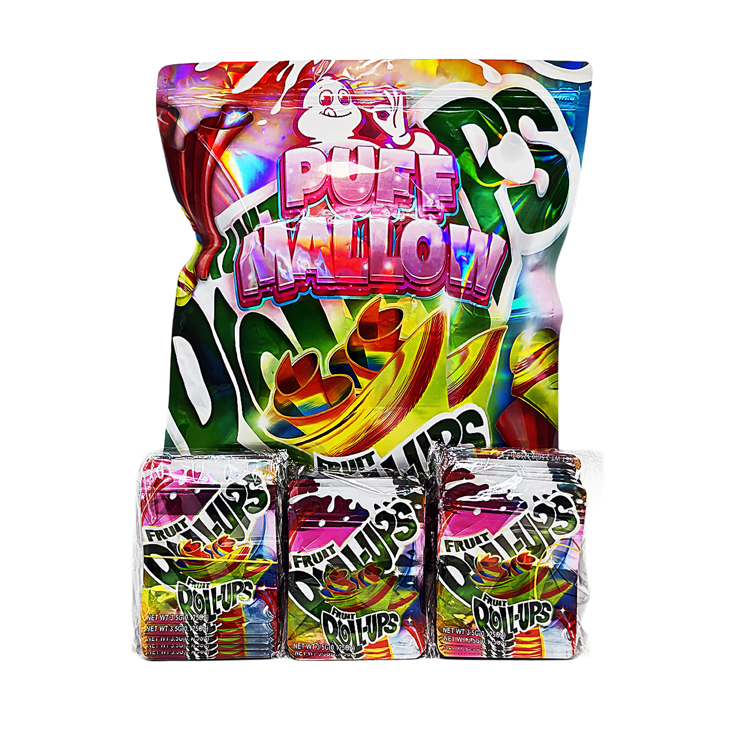 1 Pack 1lb Mylar Bag + 128 Matching 3.5g Mylar Bags – Matching Design Bundle - Puffmallow Banana Delights - 1LB-SET-004 - Image 3