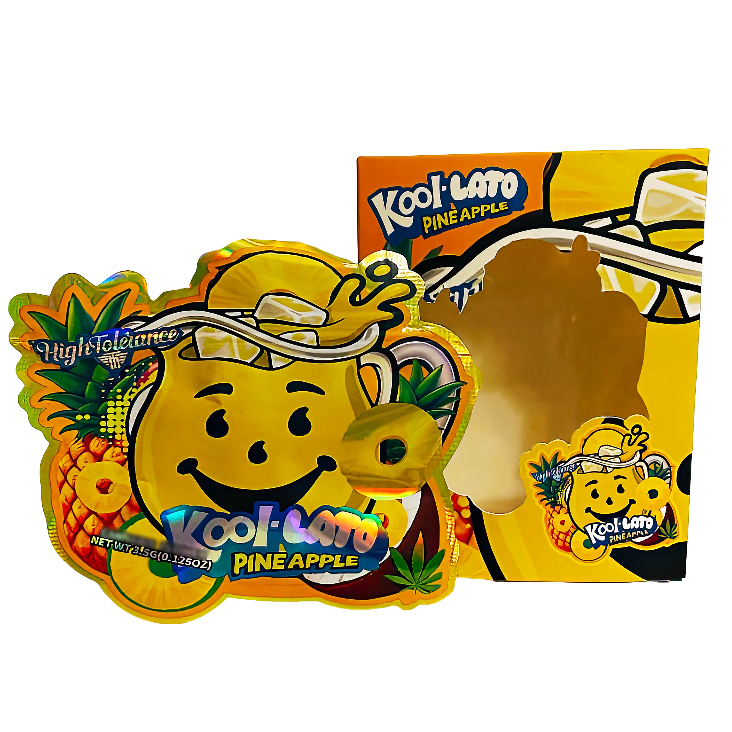 Bag-n-Box 3.5g Mylar Packaging Set (25 Count Bags + Boxes) - Kool-Lato Pineapple BAGNBOX-WIN-019