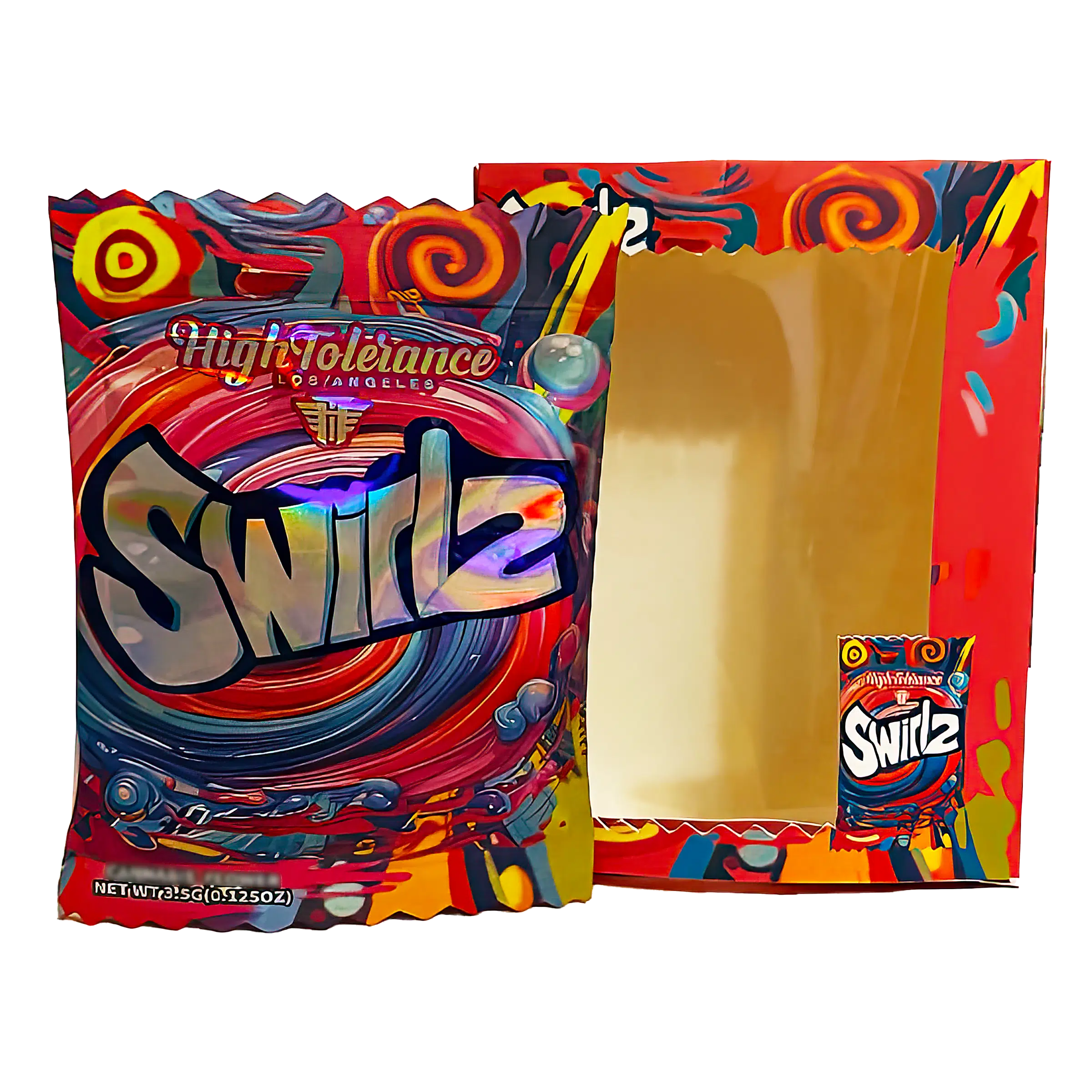 Bag-n-Box 3.5g Mylar Packaging Set (25 Count Bags + Boxes) - High Tolerance Swirlz BAGNBOX-WIN-022