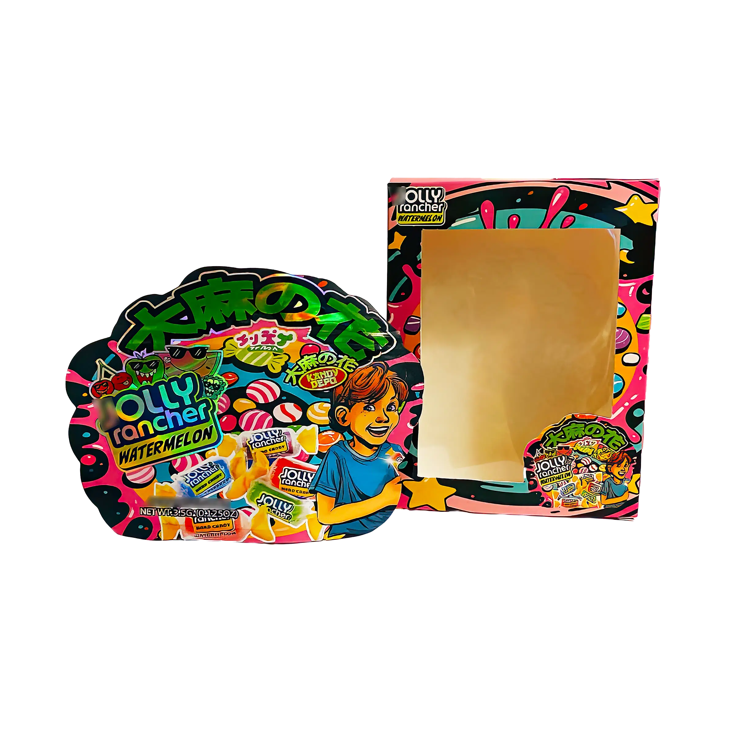 Bag-n-Box 3.5g Mylar Packaging Set (25 Count Bags + Boxes) - Holly Rancher Watermelon BAGNBOX-WIN-002