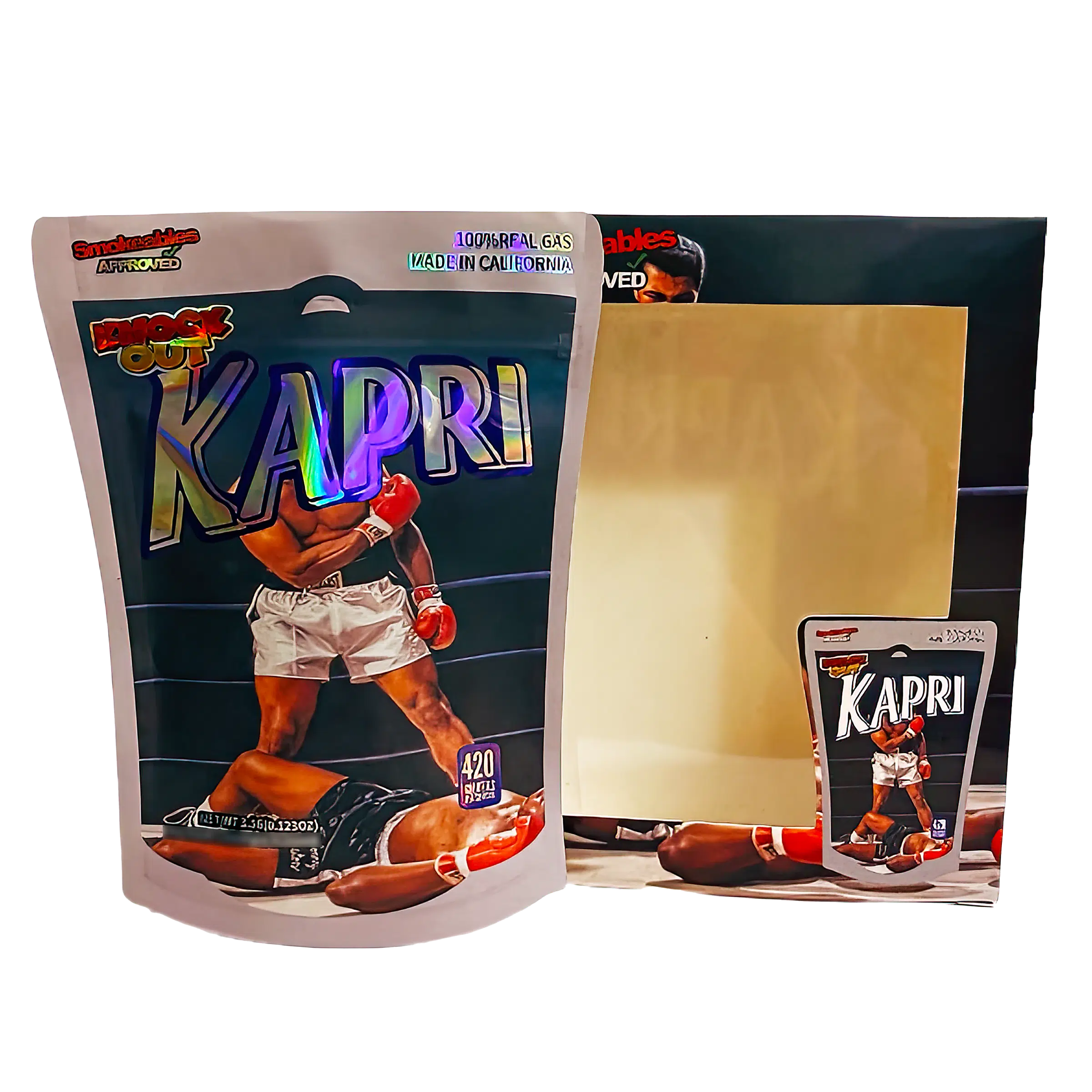 Bag-n-Box 3.5g Mylar Packaging Set (25 Count Bags + Boxes) - Kapri Knock Out BAGNBOX-WIN-024