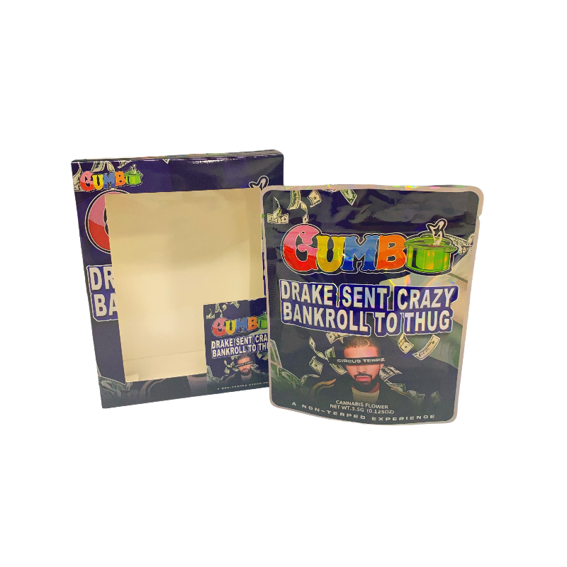 25 Pack - 3.5g Mylar Packaging Set - Gumbo Drake Sent Crazy - BAGNBOX-WIN-035