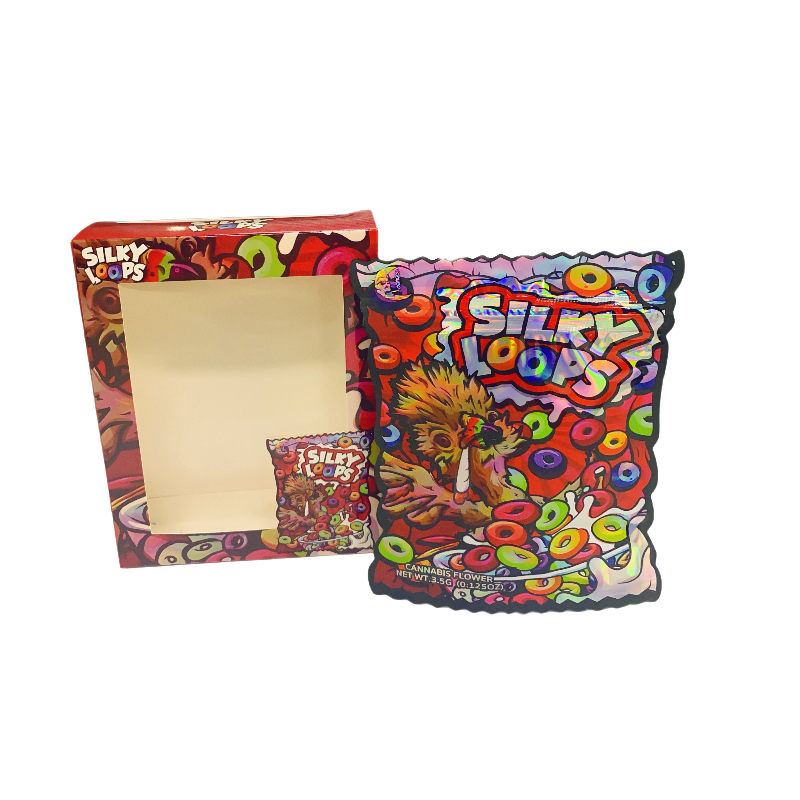 25 Pack - Bag-n-Box 3.5g Mylar Packaging Set - Silky Loops - BAGNBOX-WIN-041