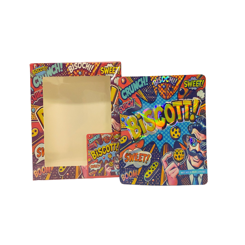 25 Pack - Bag-n-Box 3.5g Mylar Packaging Set - Biscott - BAGNBOX-WIN-046
