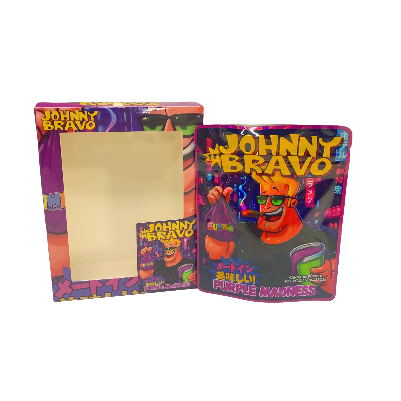 25 Pack - Bag-n-Box 3.5g Mylar Packaging Set - Johnny Bravo - BAGNBOX-WIN-048