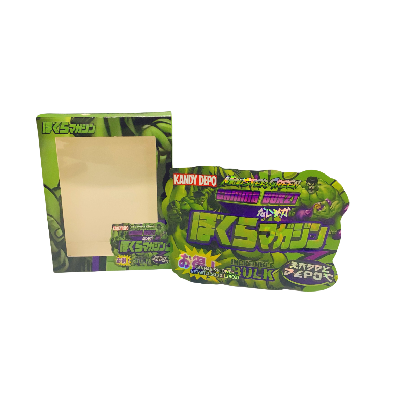 25 Pack - Bag-n-Box 3.5g Mylar Packaging Set - Monster Green Gamma Burzt - BAGNBOX-WIN-057