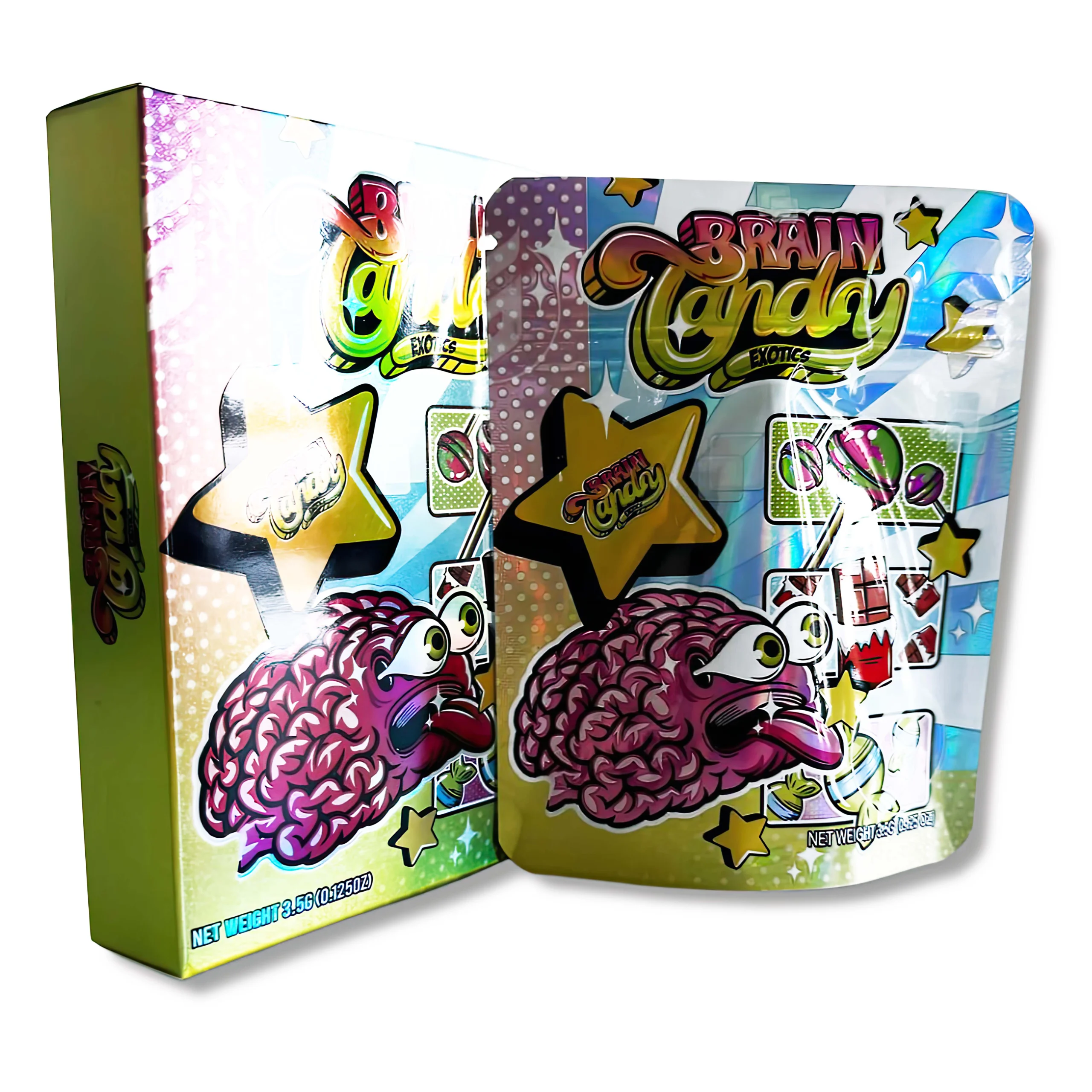 Bag-n-Box 3.5g Mylar Packaging Set – (25 Count Bags) + (25 Count) Display Boxes - Brain Candy BAGNBOX-025
