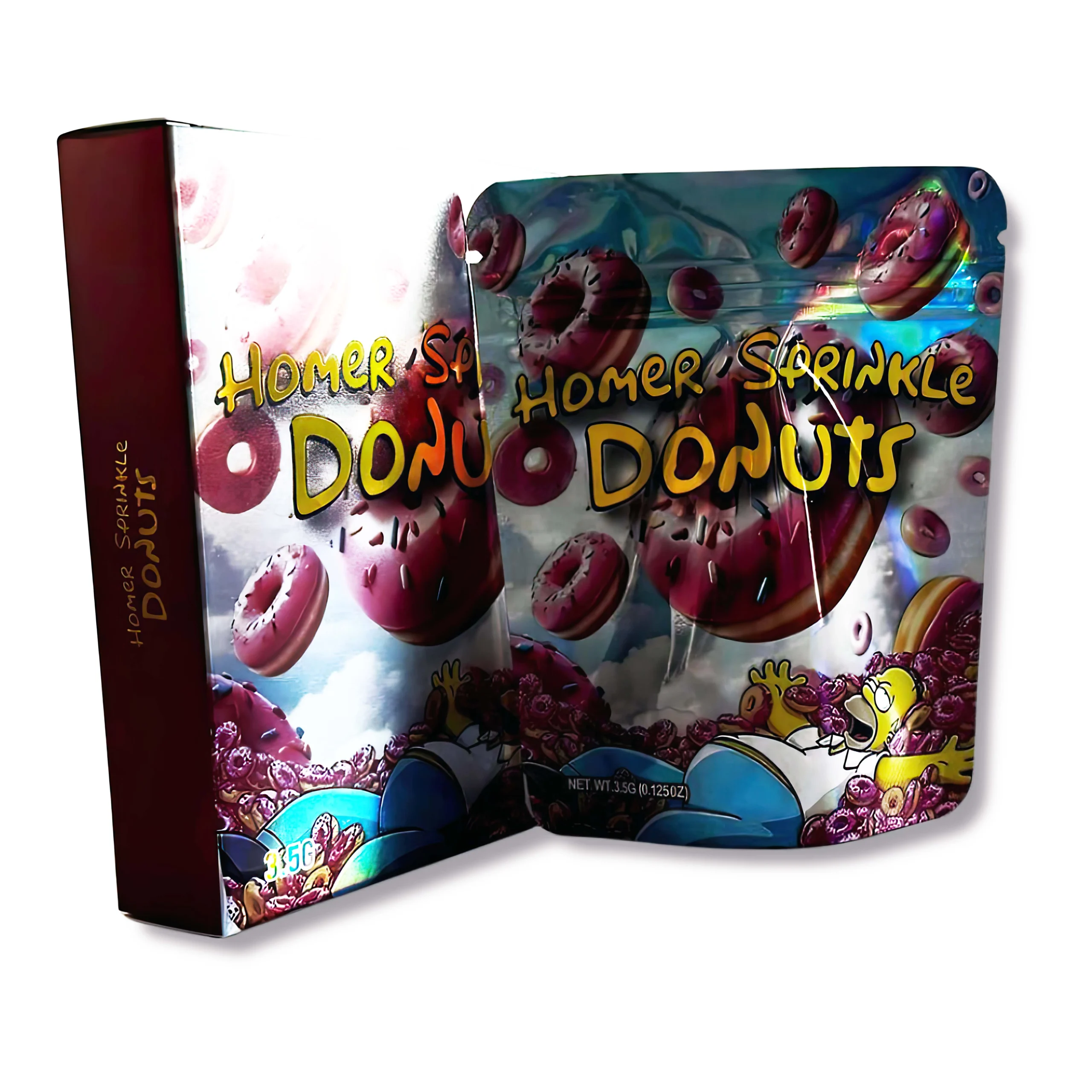 Bag-n-Box 3.5g Mylar Packaging Set – (25 Count Bags) + (25 Count) Display Boxes - Homer Sprinkle Donuts BAGNBOX-041