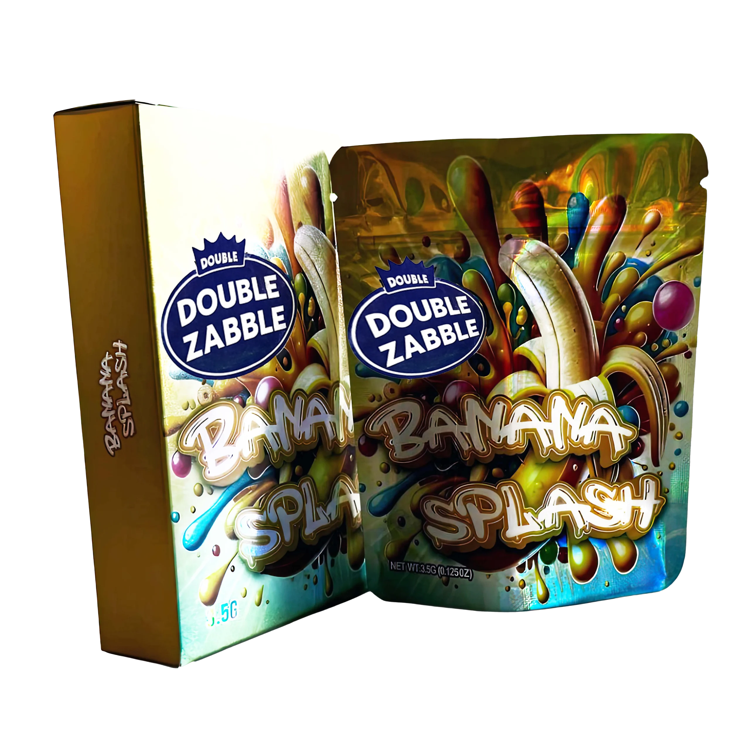 Bag-n-Box 3.5g Mylar Packaging Set – (25 Count Bags) + (25 Count) Display Boxes - Double Zabble Banana Splash BAGNBOX-047