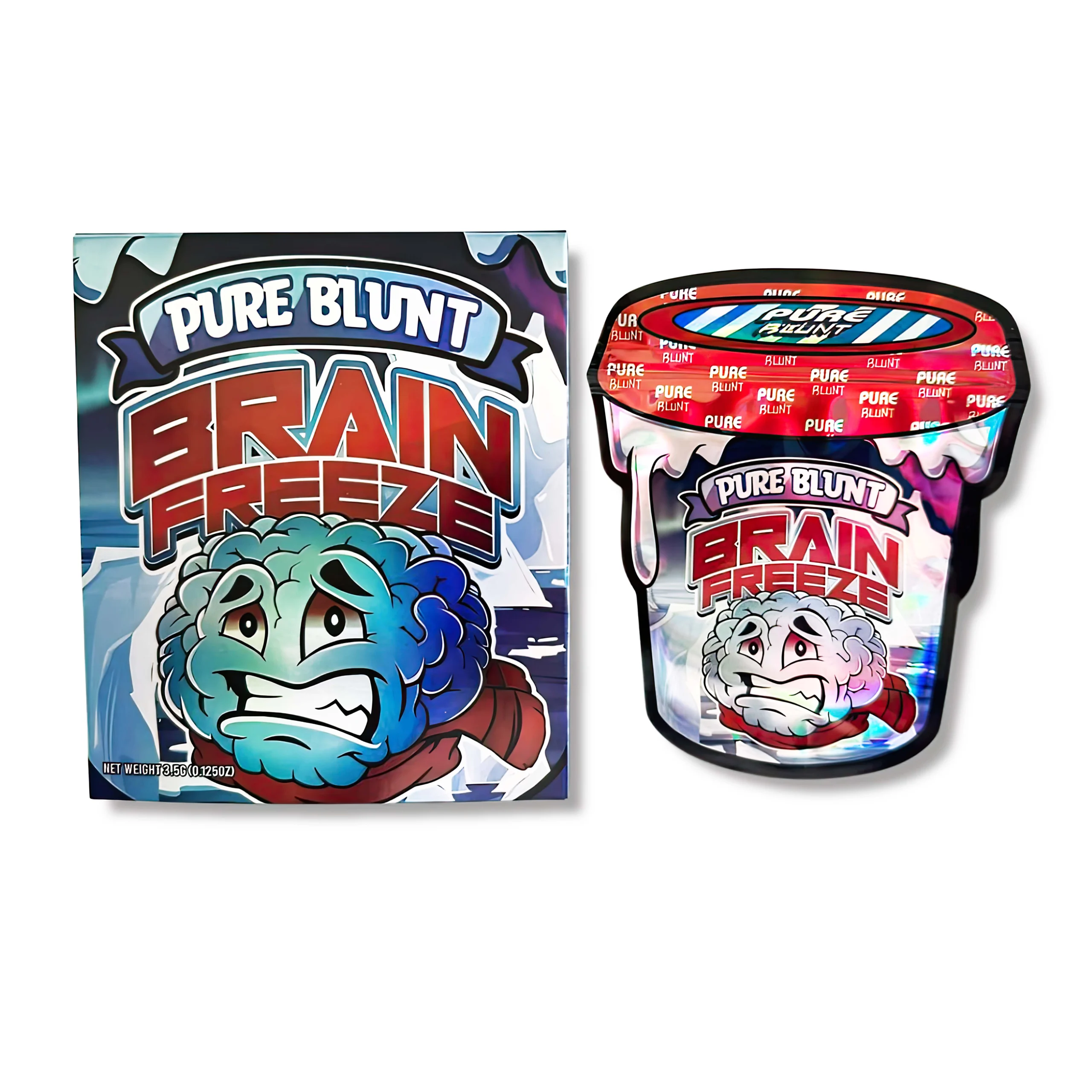Bag-n-Box 3.5g Mylar Packaging Set – (25 Count Bags) + (25 Count) Display Boxes - Pure Blunt Brain Freeze BAGNBOX-065