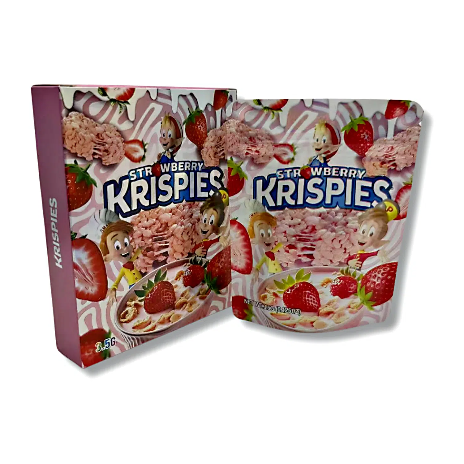 Bag-n-Box 3.5g Mylar Packaging Set – (25 Count Bags) + (25 Count) Display Boxes - Strawberry Krispies BAGNBOX-081