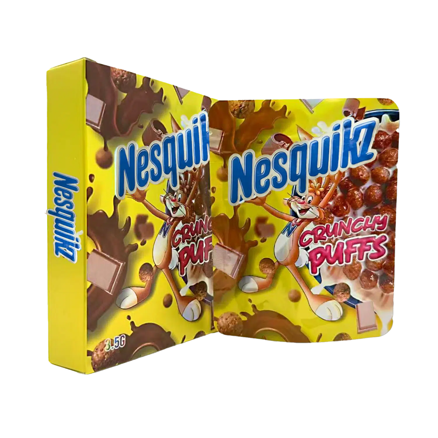 Bag-n-Box 3.5g Mylar Packaging Set – (25 Count Bags) + (25 Count) Display Boxes - Nesquikz Crunchy Puffs BAGNBOX-090