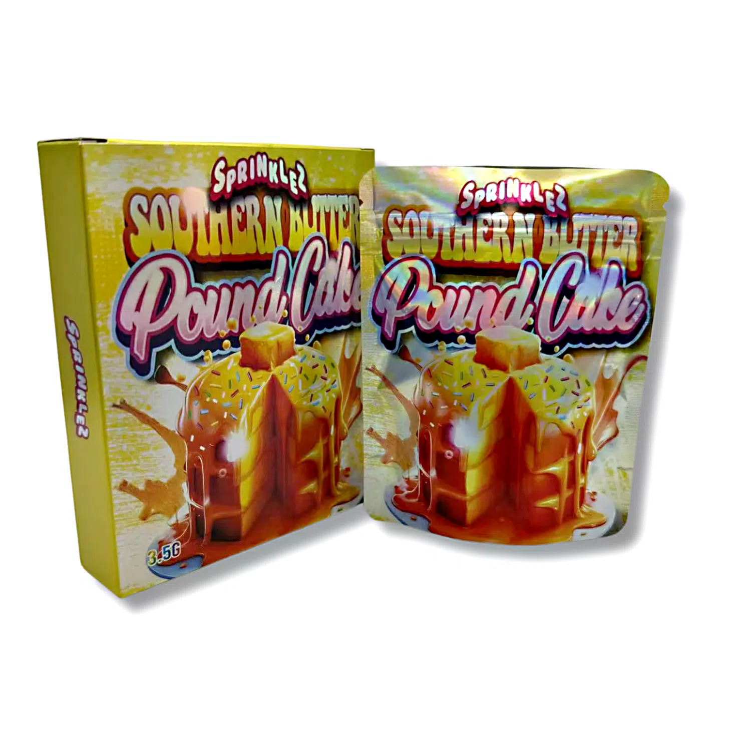 Bag-n-Box 3.5g Mylar Packaging Set – (25 Count Bags) + (25 Count) Display Boxes - Sprinklez Southern Butter Pound Cake BAGNBOX-100
