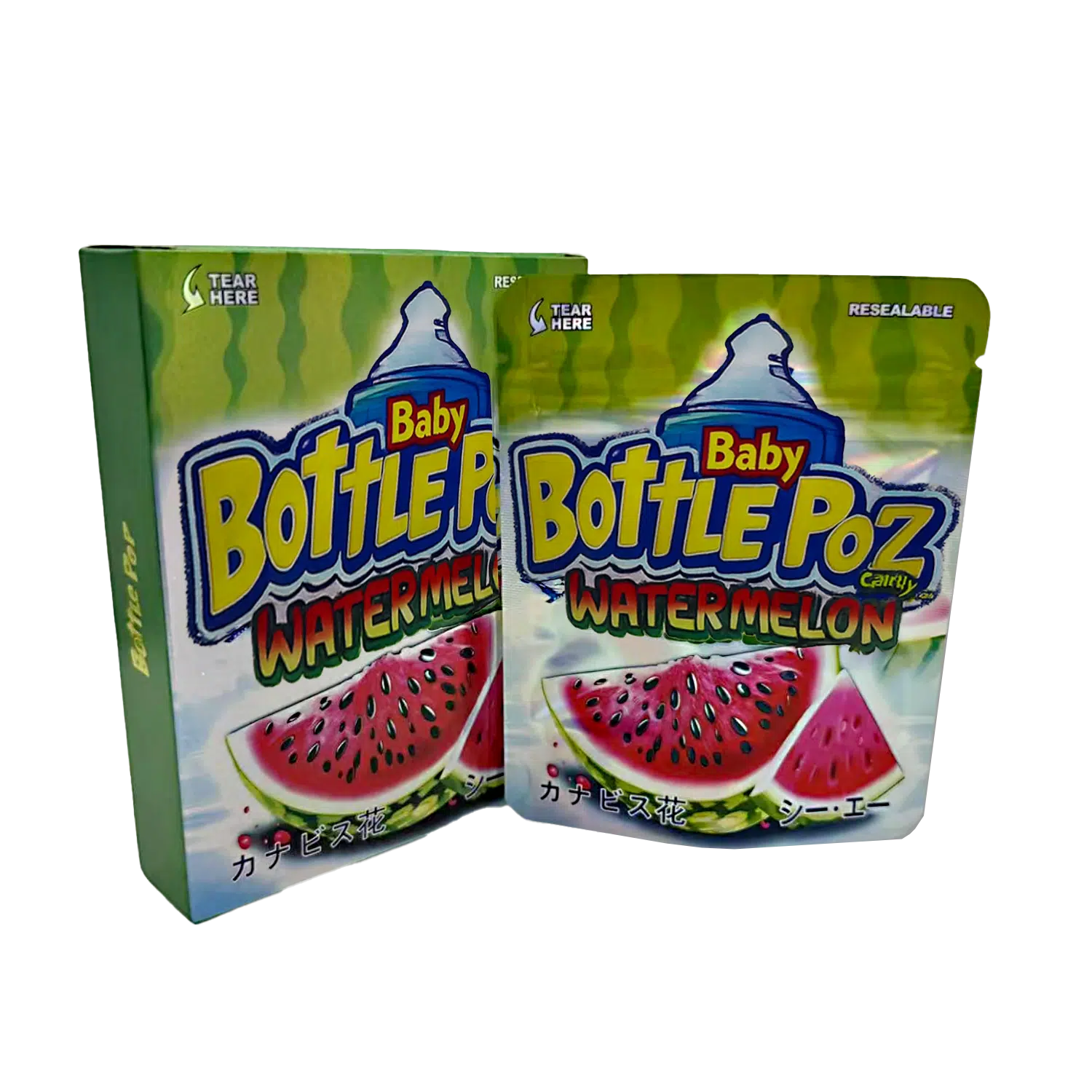 Bag-n-Box 3.5g Mylar Packaging Set – (25 Count Bags) + (25 Count) Display Boxes - Baby Bottle Poz Watermelon BAGNBOX-113