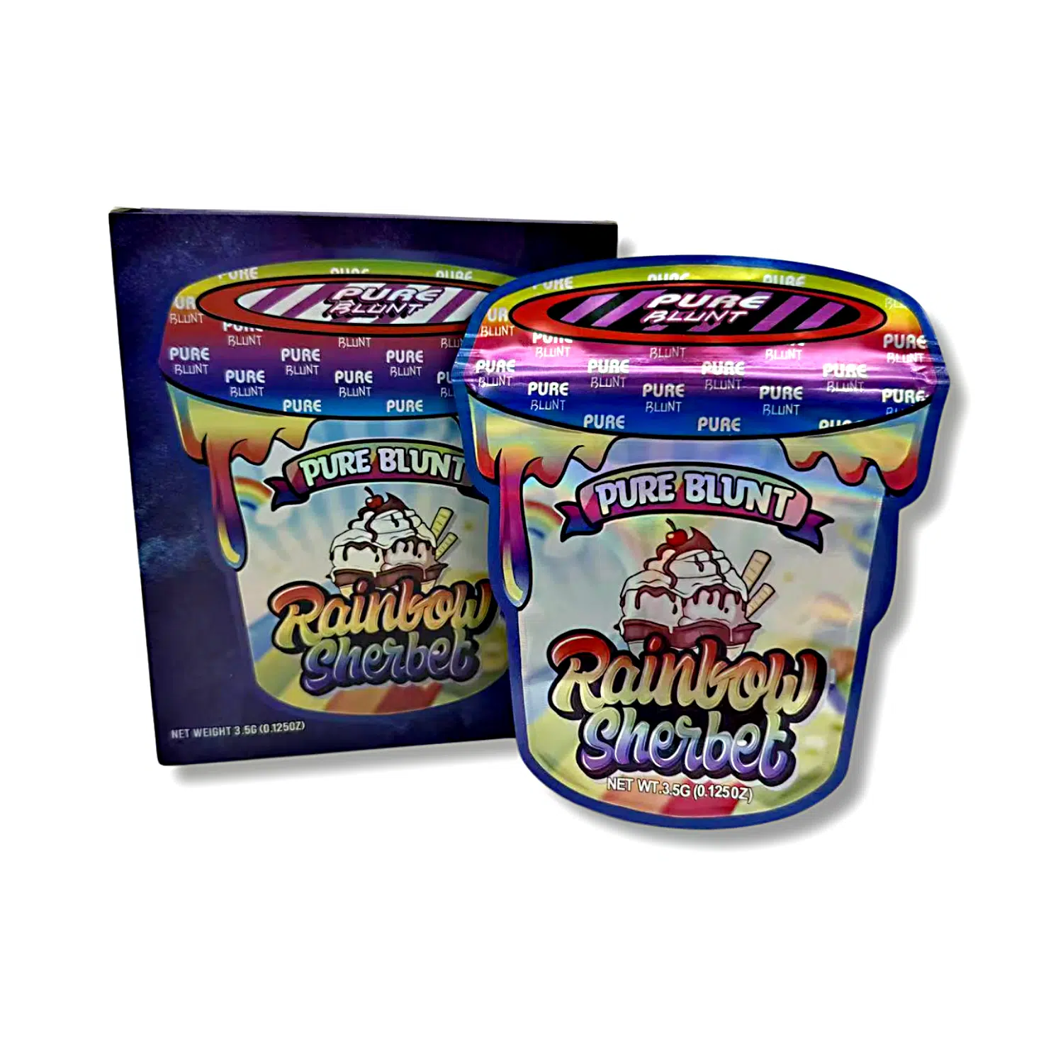 Bag-n-Box 3.5g Mylar Packaging Set – (25 Count Bags) + (25 Count) Display Boxes - Pure Blunt Rainbow Sherbet BAGNBOX-116