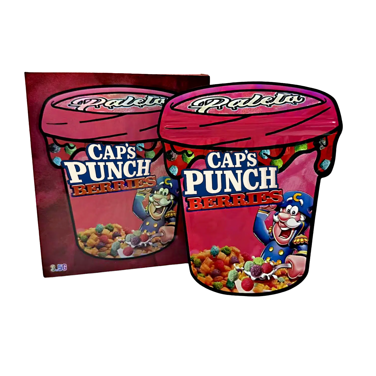 Bag-n-Box 3.5g Mylar Packaging Set – (25 Count Bags) + (25 Count) Display Boxes - Paleta Cap'n Punch Berries BAGNBOX-119