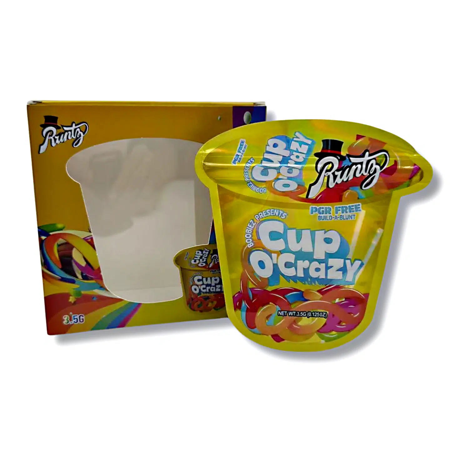 Bag-n-Box 3.5g Mylar Packaging Set – (25 Count Bags) + (25 Count) Display Boxes - Runtz Cup O'Crazy Yellow BAGNBOX-126