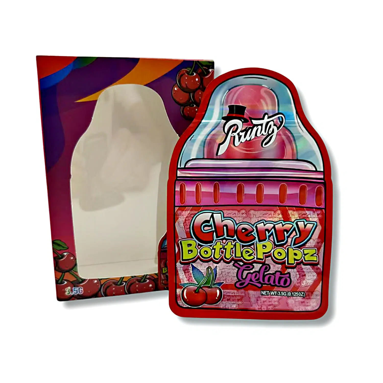 Bag-n-Box 3.5g Mylar Packaging Set – (25 Count Bags) + (25 Count) Display Boxes - Cherry Bottle Popz Gelato BAGNBOX-127