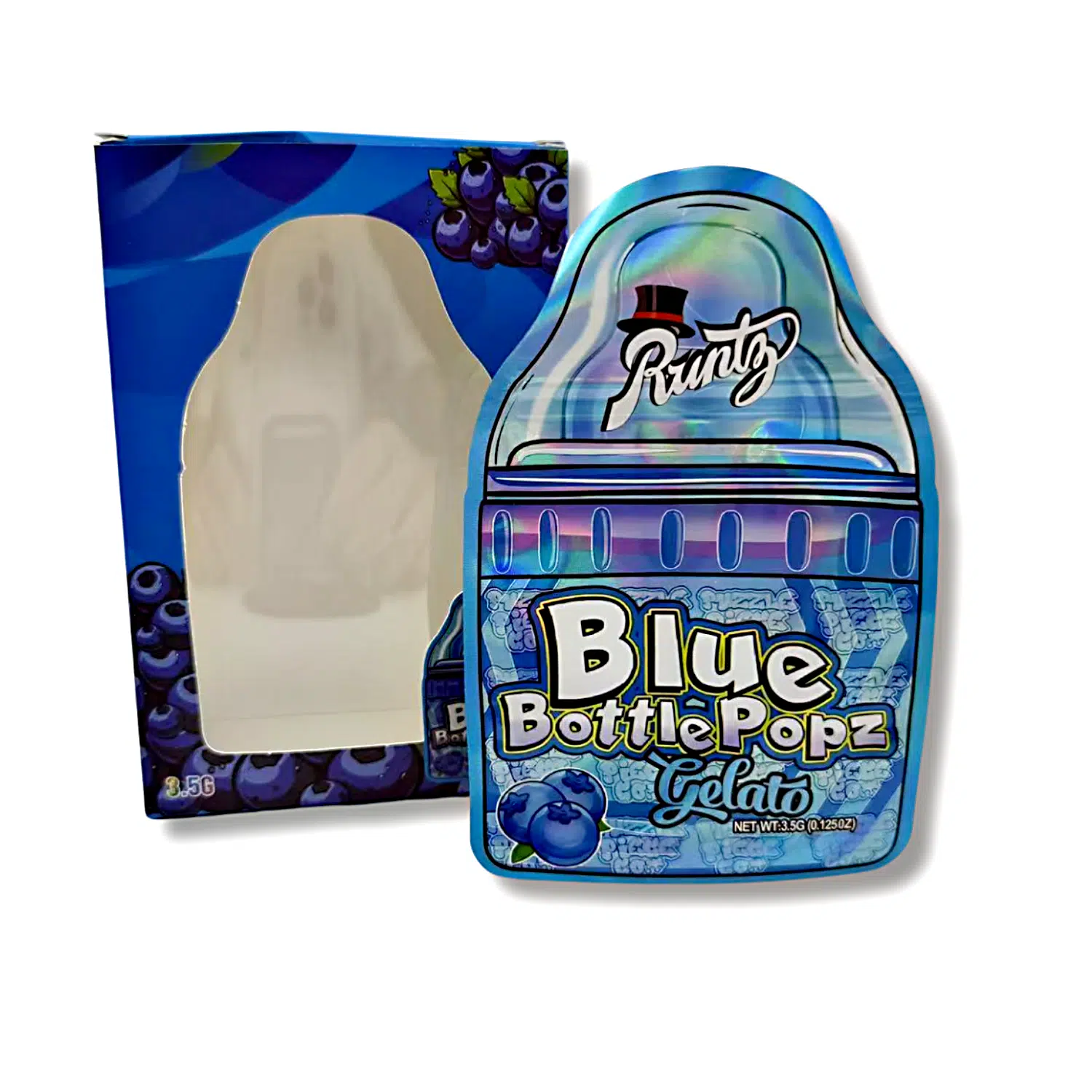 Bag-n-Box 3.5g Mylar Packaging Set – (25 Count Bags) + (25 Count) Display Boxes - Blue Bottle Popz Gelato BAGNBOX-128