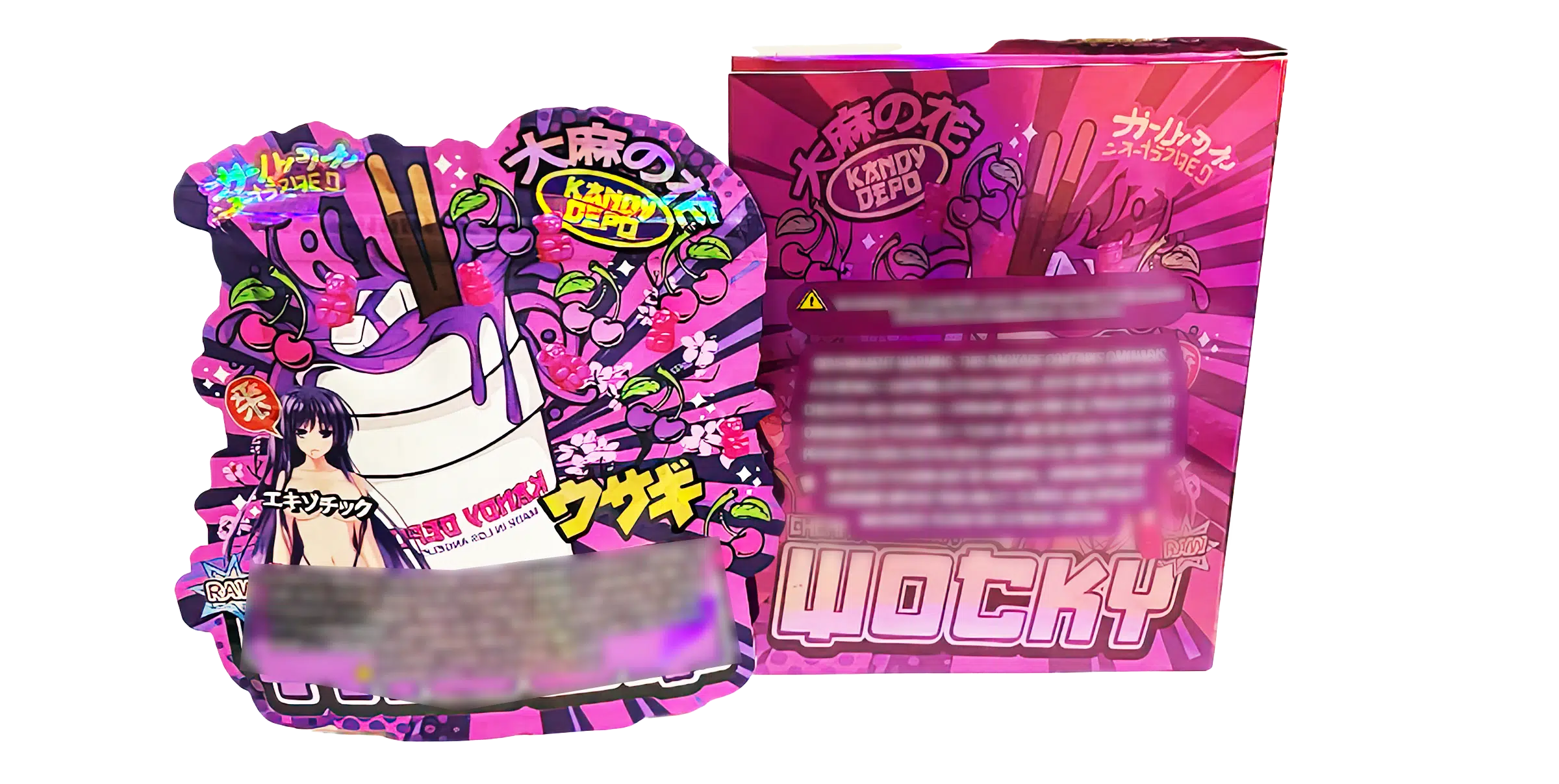 Bag-n-Box 3.5g Mylar Packaging Set (25 Count Bags + Display Boxes) - Cherry Blossom Wocky BNB-Shaped-007 - Image 2
