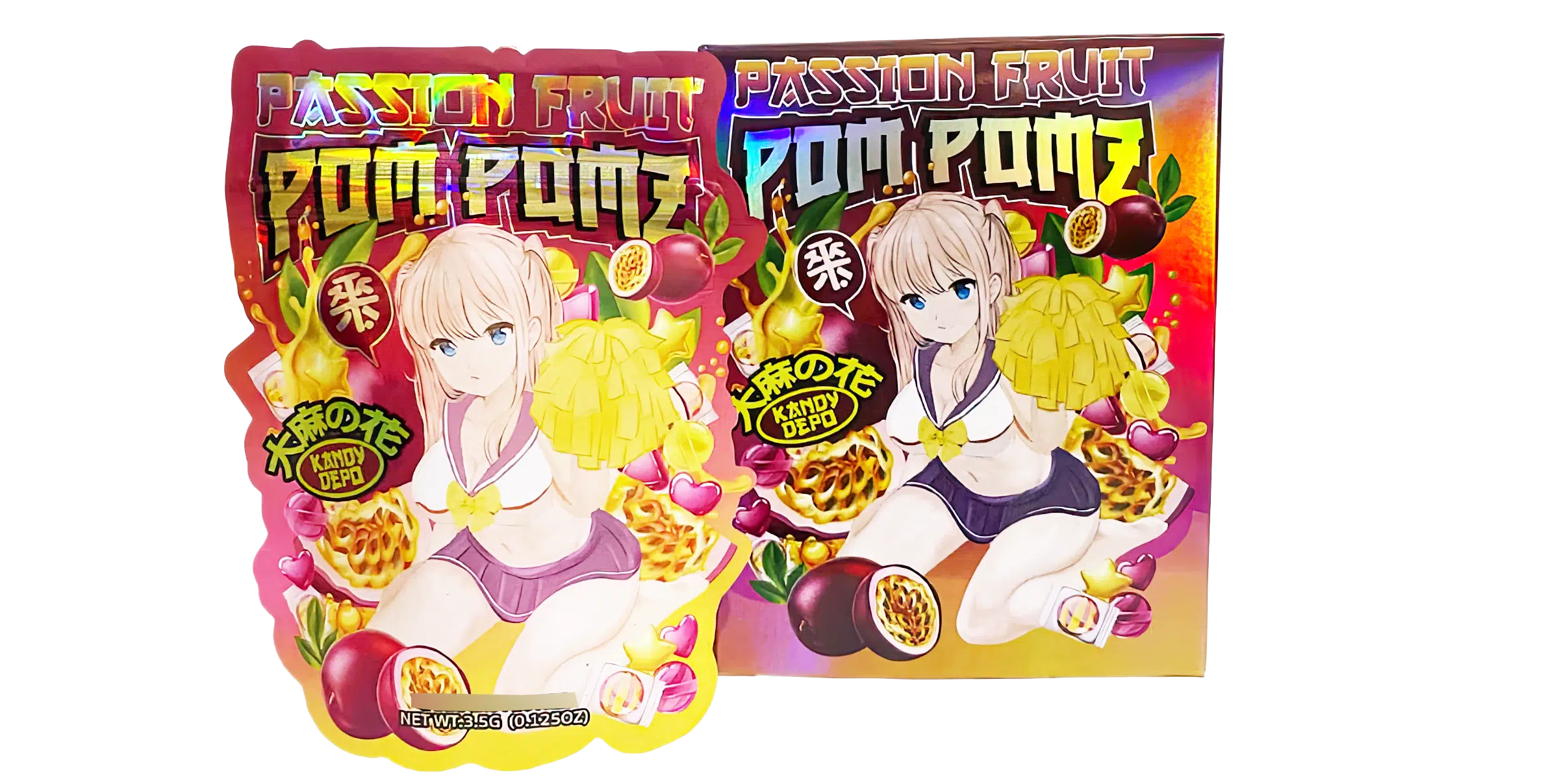 Bag-n-Box 3.5g Mylar Packaging Set (25 Count Bags + Display Boxes) - Passion Fruit Pom Pomz BNB-Shaped-010