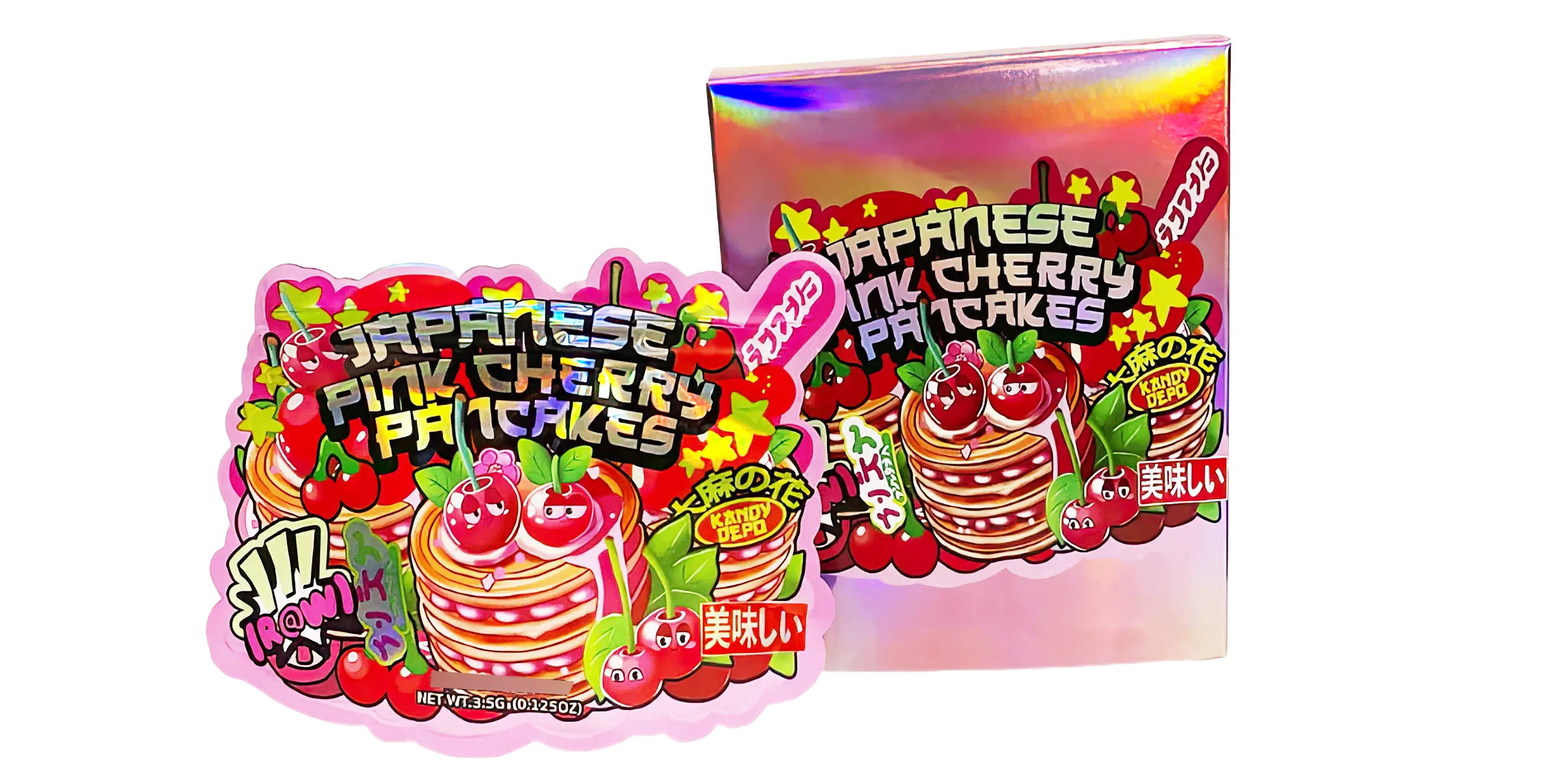 Bag-n-Box 3.5g Mylar Packaging Set (25 Count Bags + Display Boxes) - Japanese Pink Cherry Pancakes BNB-Shaped-011