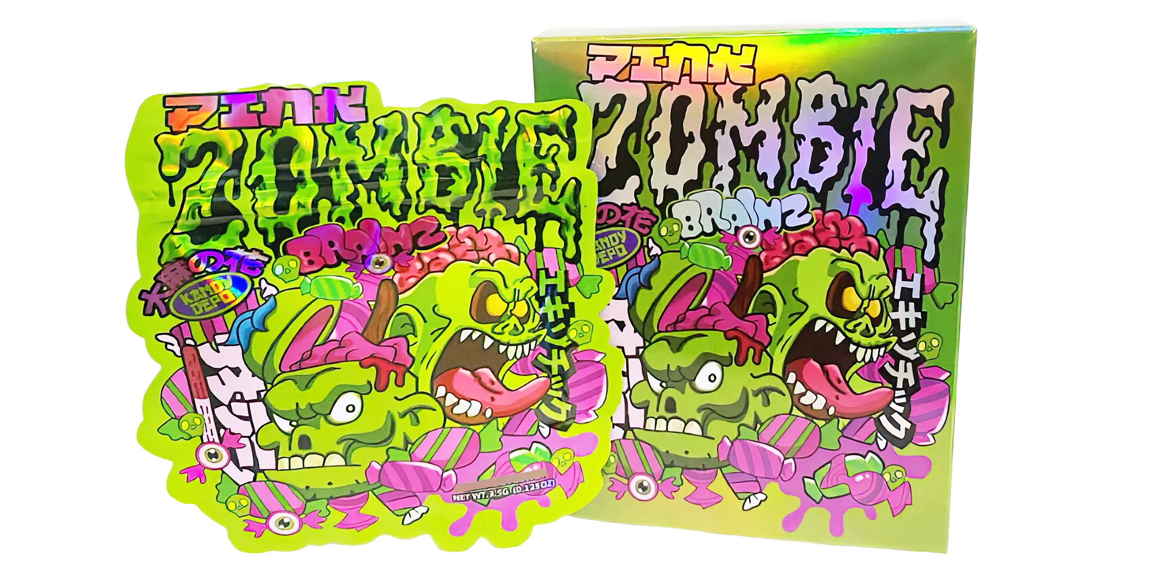 Bag-n-Box 3.5g Mylar Packaging Set (25 Count Bags + Display Boxes) - Pink Zombie Brainz BNB-Shaped-012