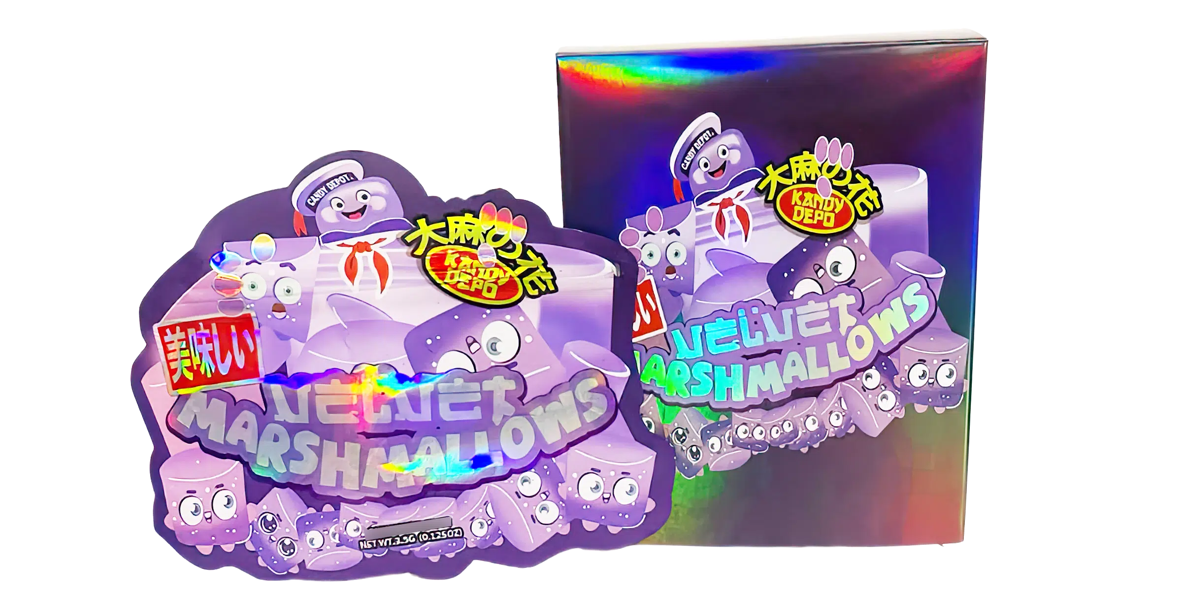 Bag-n-Box 3.5g Mylar Packaging Set (25 Count Bags + Display Boxes) - Velvet Marshmallows BNB-Shaped-014